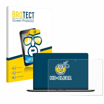 Face avant d’un emballage produit avec le logo de la marque BROTECT. À côté, l’appareil Apple MacBook Pro 13
