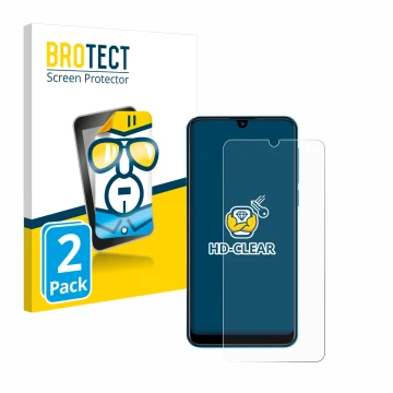 Face avant d’un emballage produit avec le logo de la marque BROTECT. À côté, l’appareil Beafon M6 est représenté avec la prote