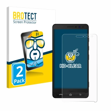 Face avant d’un emballage produit avec le logo de la marque BROTECT. À côté, l’appareil Beafon M5 est représenté avec la prote