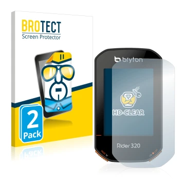 Face avant d’un emballage produit avec le logo de la marque BROTECT. À côté, l’appareil Bryton Rider 320 est représenté avec l