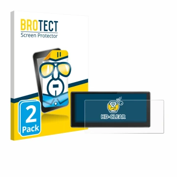 Face avant d’un emballage produit avec le logo de la marque BROTECT. À côté, l’appareil Joying 4G Car Radio 10.25