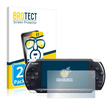 Face avant d’un emballage produit avec le logo de la marque BROTECT. À côté, l’appareil Sony PSP 3003 est représenté avec la p