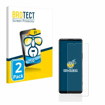 Face avant d’un emballage produit avec le logo de la marque BROTECT. À côté, l’appareil Sony Xperia 5 II est représenté avec l