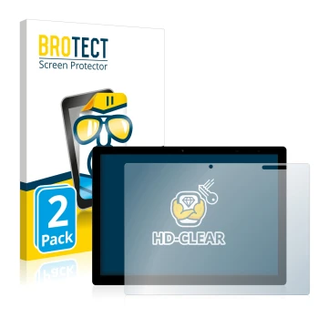 Face avant d’un emballage produit avec le logo de la marque BROTECT. À côté, l’appareil Chuwi UBook X est représenté avec la p