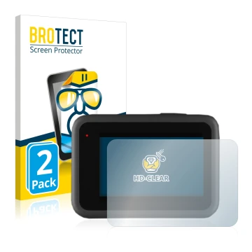 Face avant d’un emballage produit avec le logo de la marque BROTECT. À côté, l’appareil GoPro Hero 9 Black est représenté avec