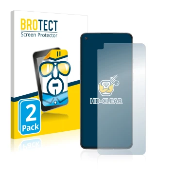 Face avant d’un emballage produit avec le logo de la marque BROTECT. À côté, l’appareil OnePlus 8T est représenté avec la prot