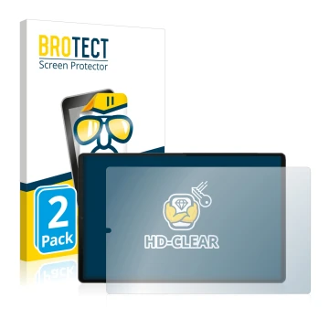 Face avant d’un emballage produit avec le logo de la marque BROTECT. À côté, l’appareil Lenovo Tab M10 FHD Plus (en paysage) e