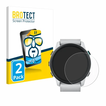 Face avant d’un emballage produit avec le logo de la marque BROTECT. À côté, l’appareil Garmin Forerunner 745 est représenté a