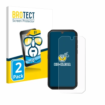 Face avant d’un emballage produit avec le logo de la marque BROTECT. À côté, l’appareil Blackview BV9900E est représenté avec 