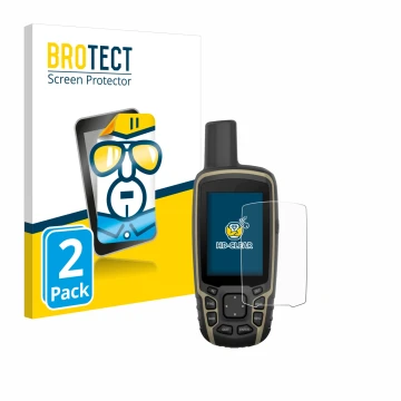 Face avant d’un emballage produit avec le logo de la marque BROTECT. À côté, l’appareil Garmin GPSMAP 65 est représenté avec l