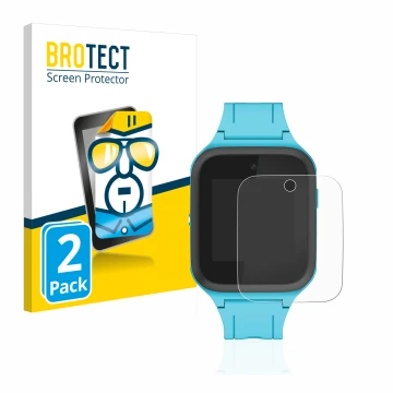 Face avant d’un emballage produit avec le logo de la marque BROTECT. À côté, l’appareil TCL Movetime FamilyWatch Kids MT40X es