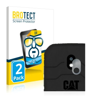 Face avant d’un emballage produit avec le logo de la marque BROTECT. À côté, l’appareil Caterpillar Cat S42 (Caméra UNIQUEMENT