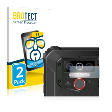 Face avant d’un emballage produit avec le logo de la marque BROTECT. À côté, l’appareil Oukitel WP5 Pro (Caméra UNIQUEMENT) es