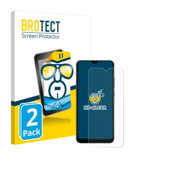 Face avant d’un emballage produit avec le logo de la marque BROTECT. À côté, l’appareil Samsung Galaxy A02s est représenté ave