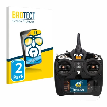 Face avant d’un emballage produit avec le logo de la marque BROTECT. À côté, l’appareil Spektrum NX10 est représenté avec la p