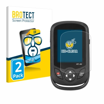 Face avant d’un emballage produit avec le logo de la marque BROTECT. À côté, l’appareil Hti HT A2 est représenté avec la prote