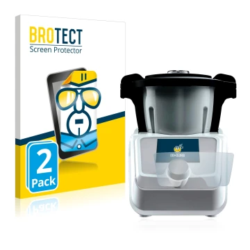 Face avant d’un emballage produit avec le logo de la marque BROTECT. À côté, l’appareil SilverCrest Mini Monsieur Cuisine Conn