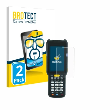 Face avant d’un emballage produit avec le logo de la marque BROTECT. À côté, l’appareil Zebra MC3300X est représenté avec la p