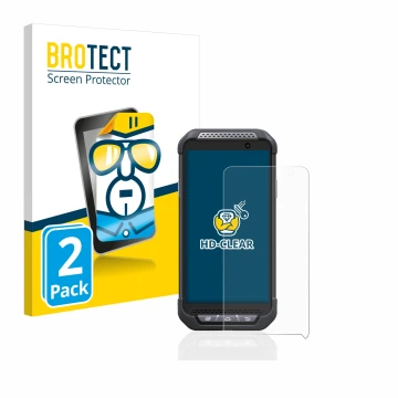 Face avant d’un emballage produit avec le logo de la marque BROTECT. À côté, l’appareil Point Mobile PM85 est représenté avec 