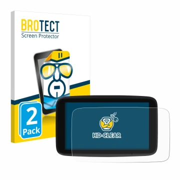 Face avant d’un emballage produit avec le logo de la marque BROTECT. À côté, l’appareil TomTom GO Discover 7