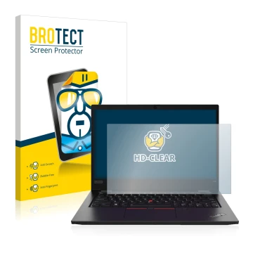 Face avant d’un emballage produit avec le logo de la marque BROTECT. À côté, l’appareil Lenovo ThinkPad L13 Gen 2 est représen