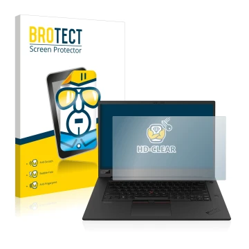 Face avant d’un emballage produit avec le logo de la marque BROTECT. À côté, l’appareil Lenovo ThinkPad P1 Gen 3 est représent