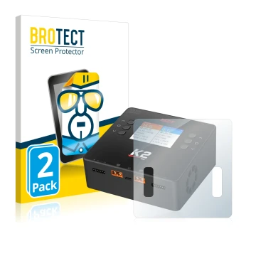 Face avant d’un emballage produit avec le logo de la marque BROTECT. À côté, l’appareil ISDT Smart Duo Charger K2 est représen
