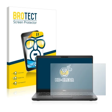 Face avant d’un emballage produit avec le logo de la marque BROTECT. À côté, l’appareil Dell Latitude 5410 est représenté avec