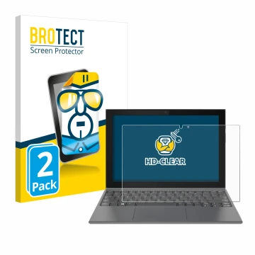 Face avant d’un emballage produit avec le logo de la marque BROTECT. À côté, l’appareil Lenovo IdeaPad Duet 3 10IGL5-LTE est r