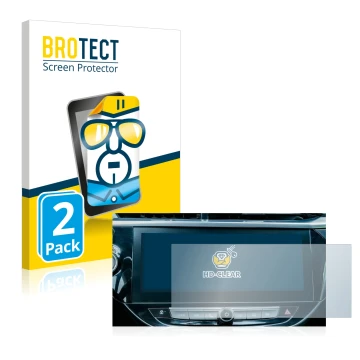Face avant d’un emballage produit avec le logo de la marque BROTECT. À côté, l’appareil Opel Corsa-e 2020 Infotainment System 