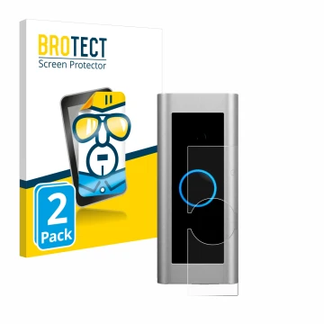 Face avant d’un emballage produit avec le logo de la marque BROTECT. À côté, l’appareil Ring Video Doorbell Pro 2 est représen