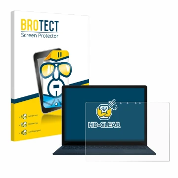 Face avant d’un emballage produit avec le logo de la marque BROTECT. À côté, l’appareil Microsoft Surface Laptop 4 13.5