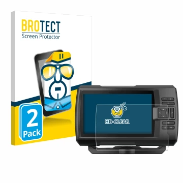 Face avant d’un emballage produit avec le logo de la marque BROTECT. À côté, l’appareil Garmin Striker Vivid 7cv est représent