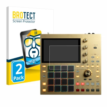 Face avant d’un emballage produit avec le logo de la marque BROTECT. À côté, l’appareil Akai MPC One est représenté avec la pr