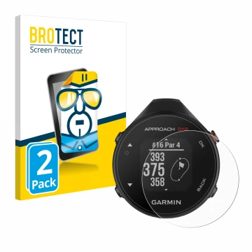 Face avant d’un emballage produit avec le logo de la marque BROTECT. À côté, l’appareil Garmin Approach G12 est représenté ave