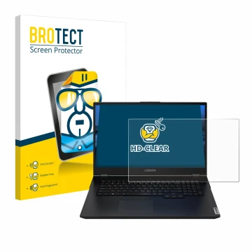 Face avant d’un emballage produit avec le logo de la marque BROTECT. À côté, l’appareil Lenovo Legion 5 15.6