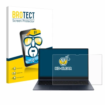 Face avant d’un emballage produit avec le logo de la marque BROTECT. À côté, l’appareil Samsung Galaxy Book Pro 360 15