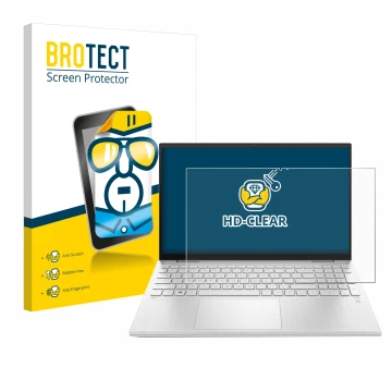 Face avant d’un emballage produit avec le logo de la marque BROTECT. À côté, l’appareil HP Pavilion x360 (15-erX) est représen