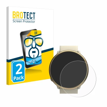 Face avant d’un emballage produit avec le logo de la marque BROTECT. À côté, l’appareil Polar Ignite 2 est représenté avec la 