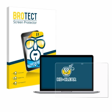 Face avant d’un emballage produit avec le logo de la marque BROTECT. À côté, l’appareil Apple MacBook Pro 13