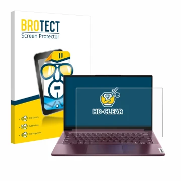 Face avant d’un emballage produit avec le logo de la marque BROTECT. À côté, l’appareil Lenovo Yoga Slim 7 14