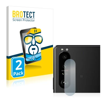 Face avant d’un emballage produit avec le logo de la marque BROTECT. À côté, l’appareil Sony Xperia 5 III (Caméra UNIQUEMENT) 