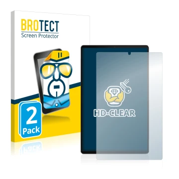 Face avant d’un emballage produit avec le logo de la marque BROTECT. À côté, l’appareil Lenovo Tab M10 FHD Plus est représenté