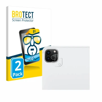 Face avant d’un emballage produit avec le logo de la marque BROTECT. À côté, l’appareil Apple iPad Pro 12.9