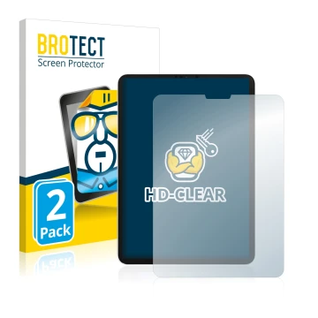 Face avant d’un emballage produit avec le logo de la marque BROTECT. À côté, l’appareil Apple iPad Pro 11