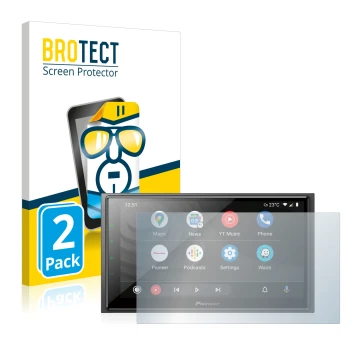Face avant d’un emballage produit avec le logo de la marque BROTECT. À côté, l’appareil Pioneer SPH-EVO64DAB est représenté av