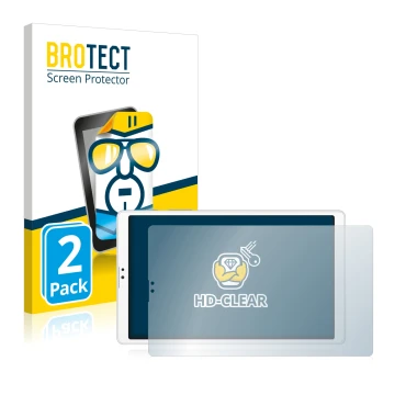 Face avant d’un emballage produit avec le logo de la marque BROTECT. À côté, l’appareil Samsung Galaxy Tab A7 Lite LTE 2021 (e