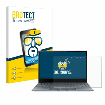 Face avant d’un emballage produit avec le logo de la marque BROTECT. À côté, l’appareil ASUS ZenBook Flip 13 UX363EA est repré