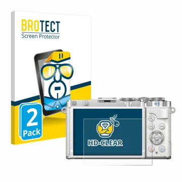 Face avant d’un emballage produit avec le logo de la marque BROTECT. À côté, l’appareil Olympus PEN E-P7 est représenté avec l