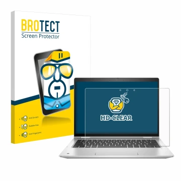 Face avant d’un emballage produit avec le logo de la marque BROTECT. À côté, l’appareil HP ProBook x360 435 G8 est représenté 